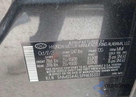 2023 Hyundai Santa Fe Calligraphy from USA, damaged, VIN 5NMS54AL5PH635333
